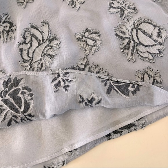 Rebecca Taylor Metallic Rose Patterned Silk Smocked Top in Blue, 4 - Picture 12 of 13